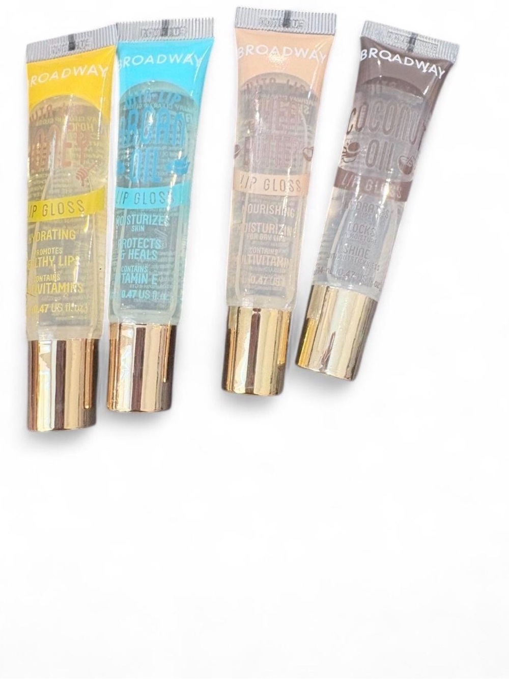 Lip Gloss Set — Hydrating Clear Gloss with Yellow, Blue, Peach & Brown Accents